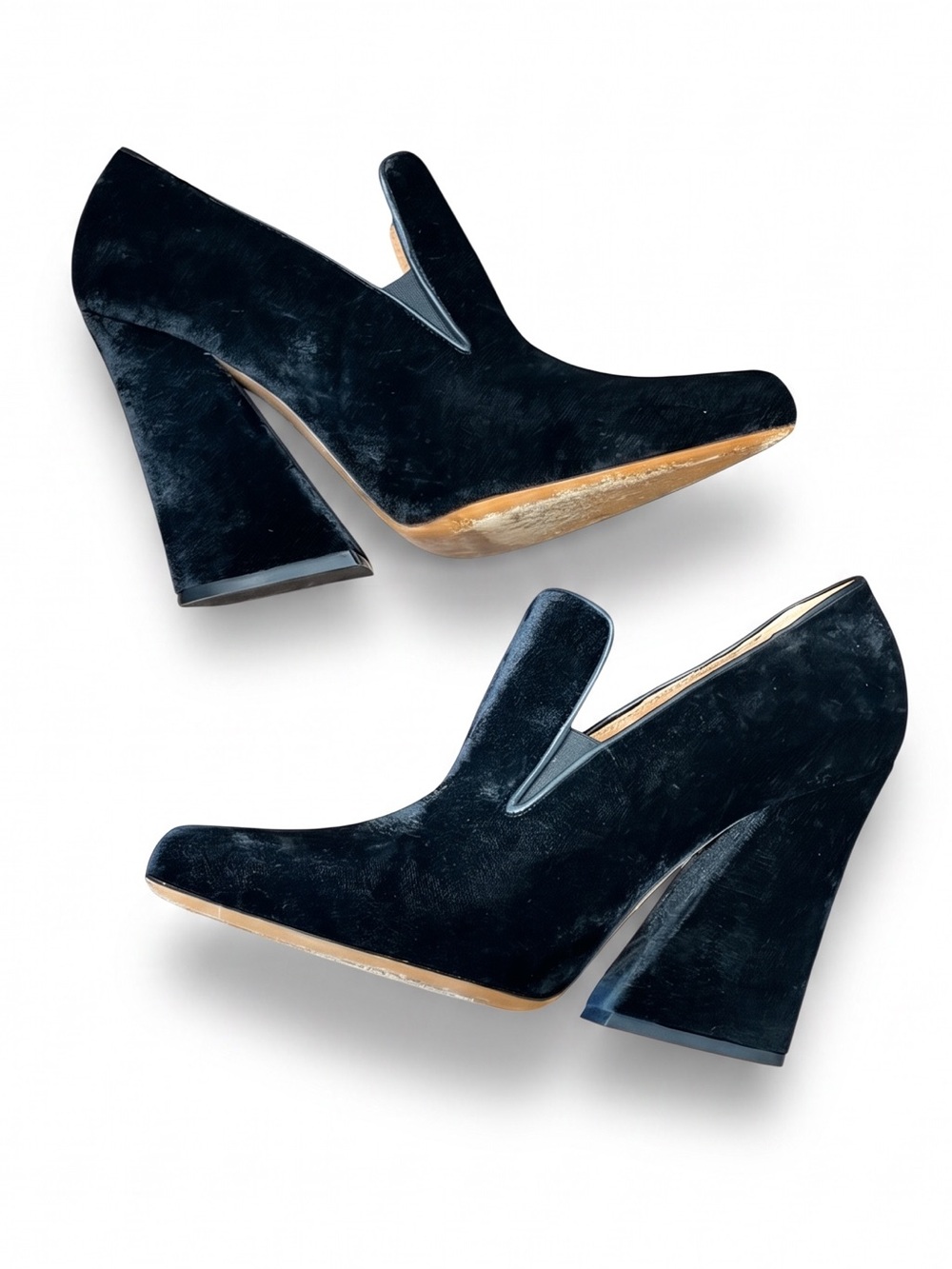 Dries Van Noten Black Velvet Heeled Loafers